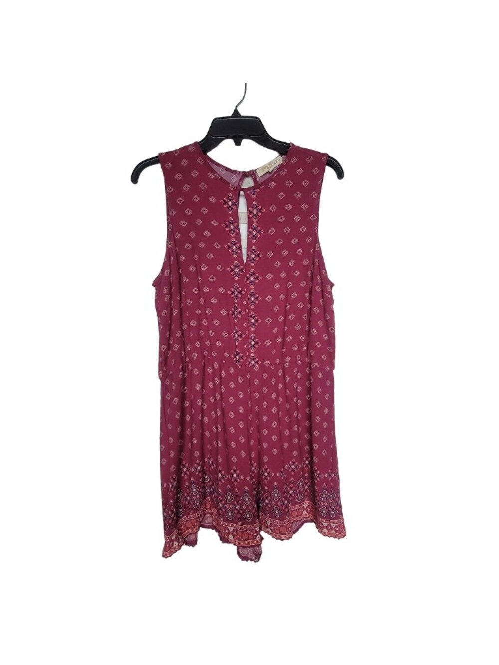 Women's Boho Romper Size XL Maroon Floral Damask Keyhole Sleeveless Jump short